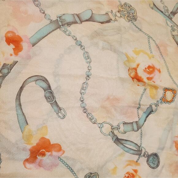 Emanuel Ungaro Vintage Silk Scarf Cream Orange Blue 65x20 - Picture 2 of 4